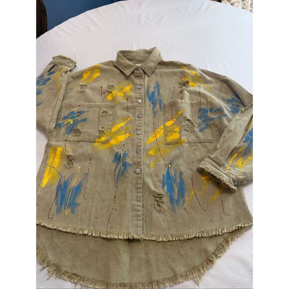 POL Paint Splatter Art To Wear Jacket Shirt Shacket Size Small - Picture 4 of 12